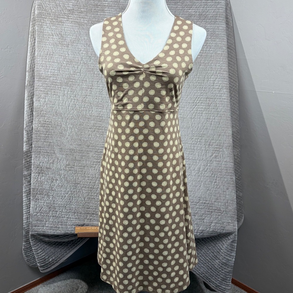 Toad&Co Rosemarie SL Dress Honey Brown Floral Print V-Neck Sleeveless T1782204 S